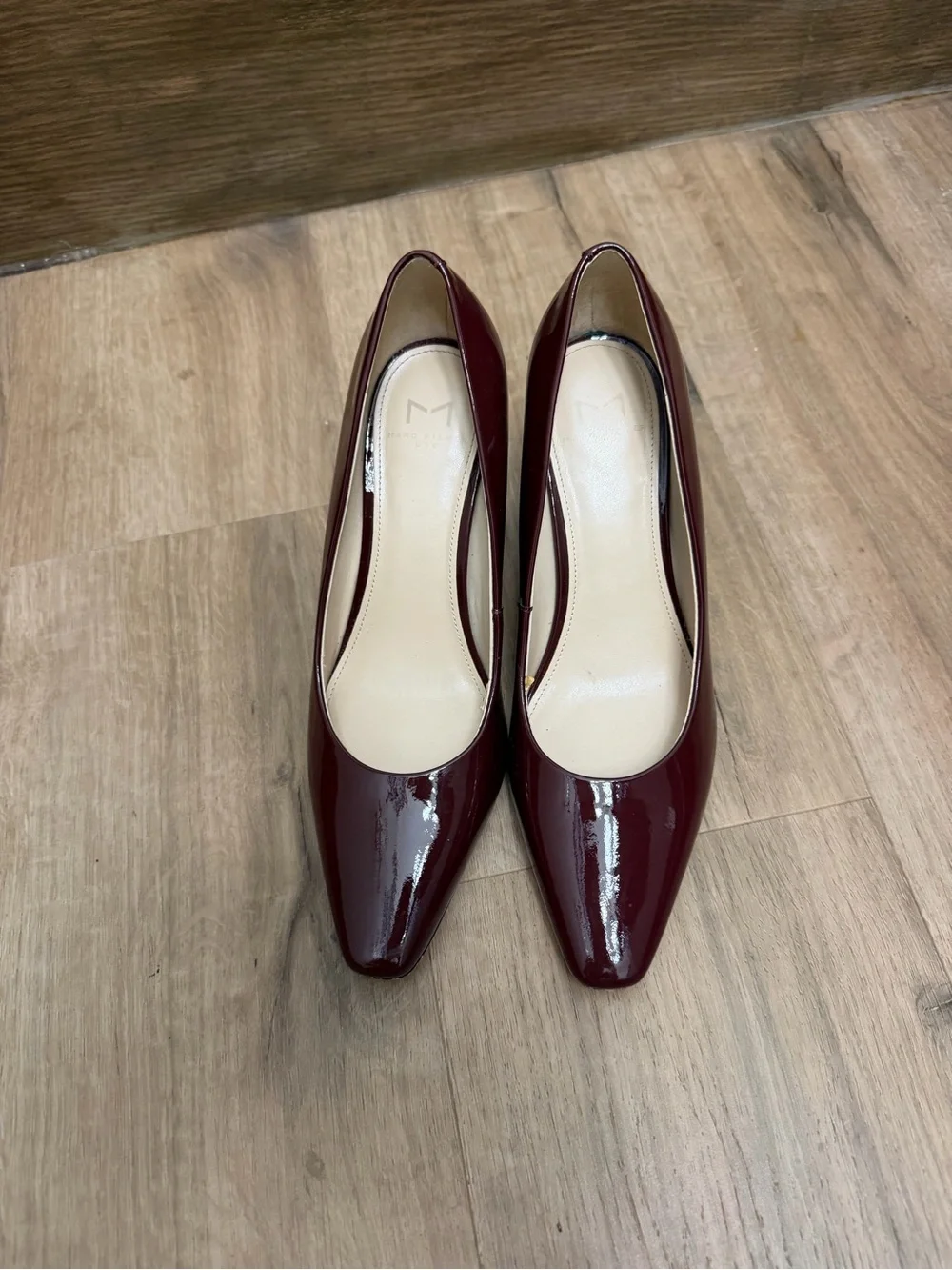 Marc Fisher Burgundy Patent Block Heel Pumps